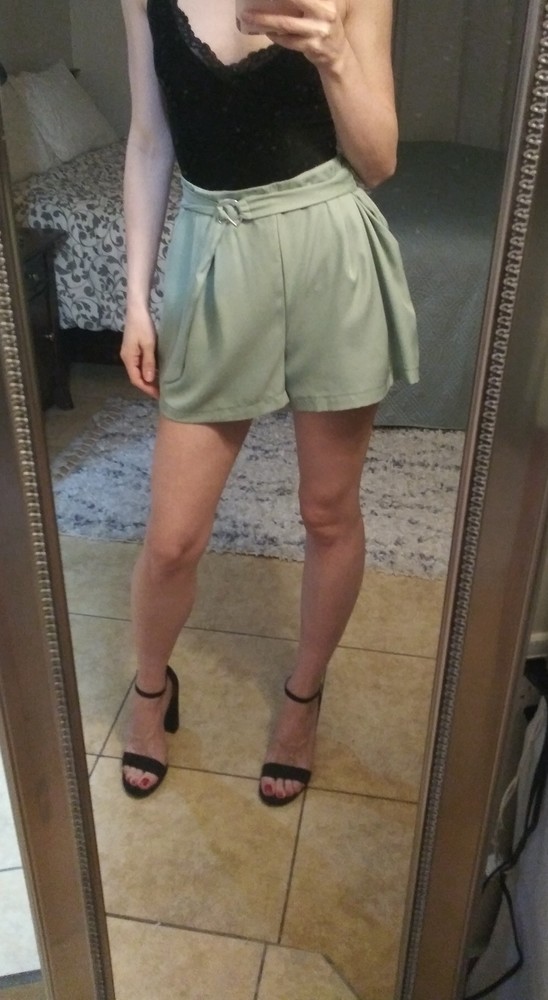 Shorts teal colored with waist belt